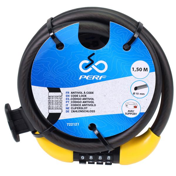 ANTIVOL VELO SPIRALE  A CODE PERF Ø10mm L 1.50m (LIVRE AVEC SUPPORT)