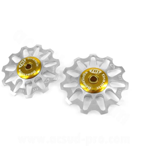 GALETS DE DERAILLEUR TOKEN 11 DENTS COMPATIBLE SHIMANO ROULEMENTS CERAMIQUE ARGENT (JEU DE 2)