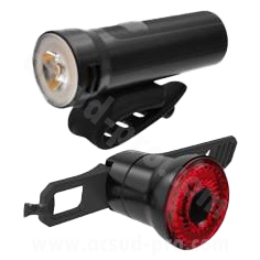 KIT ECLAIRAGE VELO LED AVANT 320 lumens/ ARRIERE 22 lumens - RECHARGE USB-C