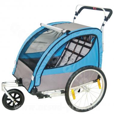 REMORQUE VELO ENFANT 2 PLACES 3 ROUES ALUMINIUM BLEU AVEC ROUE 20