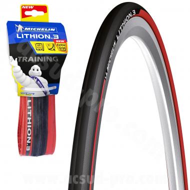 PNEU VELO 700 x 23 MICHELIN LITHION 3 ROUGE 3x60TPI 220G TRINGLE SOUPLE TS (23-622)