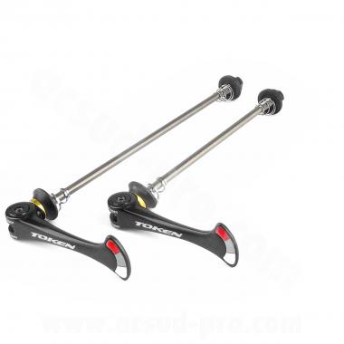 BLOCAGE RAPIDE TOKEN VTT AXE TITANE / ALU NOIR 57g MODELE SHARK TAIL  (LA PAIRE)